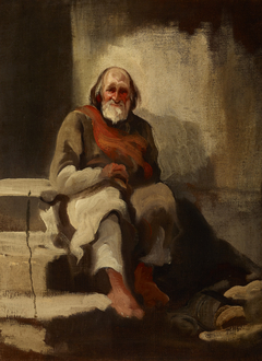 Study of an Old Man Sitting on the Stairs