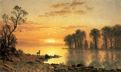 Sunset, Deer and River