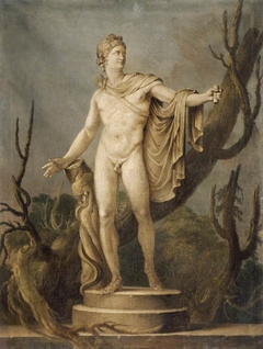 The Apollo Belvedere (Grisaille Paintings of Classical Statuary: a set of eight reproductions of celebrated antiques with the addition of niches, pedestals, classical masonry, trees, etc.) by Louis Gabriel Blanchet