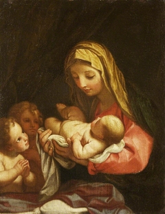 The Madonna and Child with Two Adoring Putti-angels by Anonymous