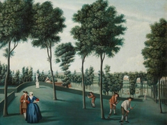 The North West Woodlands with Gardeners Scything, Hartwell House, Buckinghamshire by after Balthasar Nebot