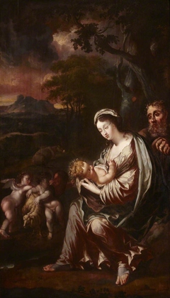 The Rest on the Flight into Egypt with Putti-angels and a Lamb by Anonymous