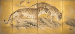 Tigers by Mountain Streams [left of a pair] by Kishi Chikudō