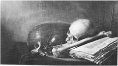 Vanitas with skull, book, watch and lute by Pieter Claesz