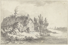 Vervallen boerenhuis aan een rivier by Jacob Ernst Marcus