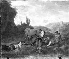 Vieh an der Tränke by Johann Franz Nepomuk Lauterer