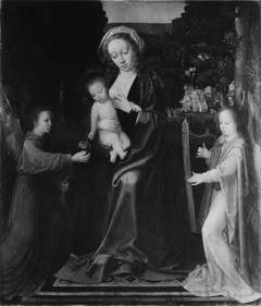 Virgin and Child with Two Angels in a Landscape by Adriaen Ysenbrandt