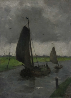 Watercourse with Sail Barges by Eduard Karsen