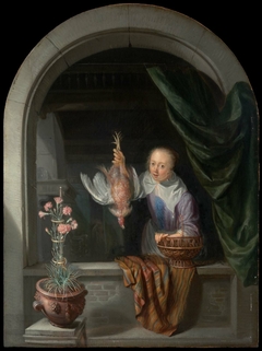 Woman in a Window, Holding a Dead Fowl