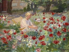 Young woman among poppies