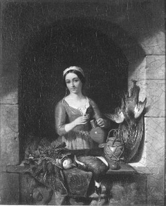 Young woman with vegetables and poultry by David De Noter