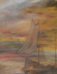 Zonsondergang Zandvoort met garnalenboot by Karel Albert Schmidt