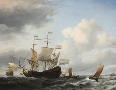 A Dutch Flagship Coming to Anchor by Willem van de Velde the Younger
