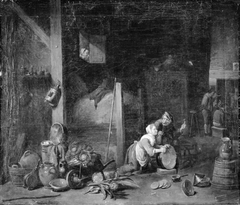 A Servant Girl Scrubbing a Brass Cauldron by Thomas van Apshoven