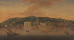 A view of Greenwich from the River with many Boat