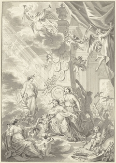 Allegorie op de Vrede van Aken, 1748 by Simon Fokke