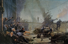 An Bord der Fregatte "Niels Juel" bei der Seeschlacht von Helgoland am 9. Mai 1864 by Christian Mølsted