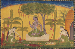 At Panchavati: Lakshmana preparing food and Sita making a garland of flowers