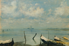 Blick von Mestre auf Venedig (Lagunenlandschaft) by Leopold Carl Müller