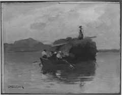 Boot auf dem Wasser mit Heu beladen by Josef Wopfner