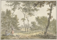 Boslandschap met enkele figuren by Pieter de Goeje