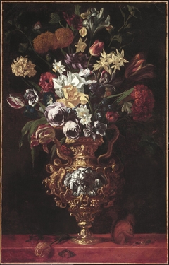 Bouquet of Flowers in a Figured Gold and Silver Vase by Anonymous