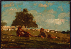 Boy and Girl in a Field with Sheep by Winslow Homer