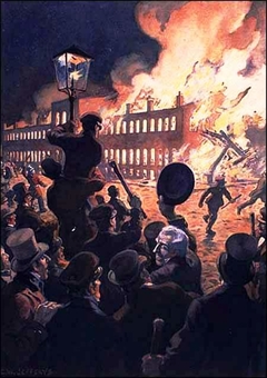 Burning of the Parliament Buildings in Montreal in 1849.