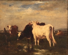 Cows in landscape by Emile van Marcke