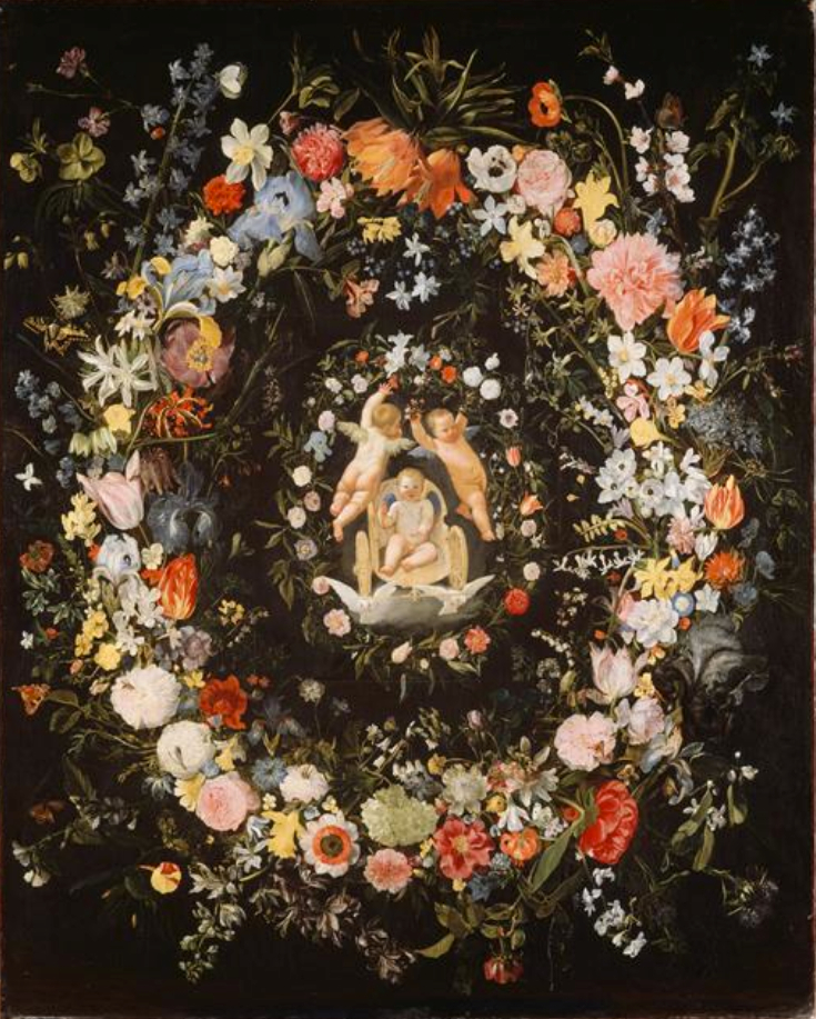 Double wreath surrounding a medaillion with the triumph of love