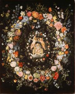 Double wreath surrounding a medaillion with the triumph of love by Domenichino