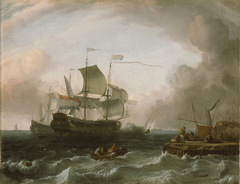 Dutch Men-of-War off a Jetty by Jan Claesz Rietschoof