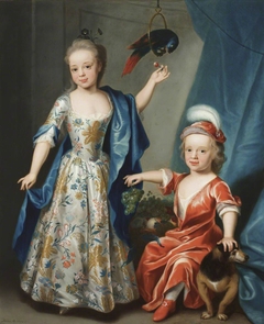 Edward Astley, later Sir Edward Astley, 4th Bt Astley of Hill Morton (1729-1802) and his Sister Blanche, later Mrs Edward Pratt as Children, with a Parrot and a Bunch of Grapes