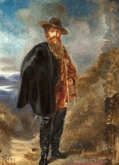 Edward Heneage Dering (1826-1892), standing, in boots and cloak (possibly in the Highlands) by Rebecca Dulcibella Orpen