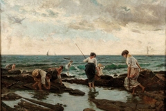 Fisherwomen on the beach by Anonymous
