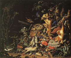 Game, Fish, and a Nest on a Forest Floor by Abraham Mignon