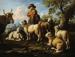 Herdsman with Sheep and Goats