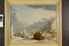 Het galjootschip Harlingen in het ijs in Straat Davis, 1826 by Hermanus Siderius