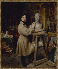 Jean-Pierre Dantan (1800-1869), dans son atelier, modelant le buste de Lépaulle