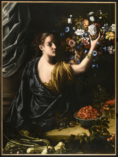 Jeune femme arrangeant des fleurs by anonymous French painter