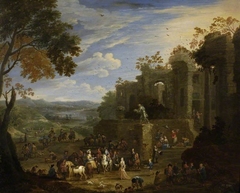 Landscape with a hunting party by Mathys Schoevaerdts