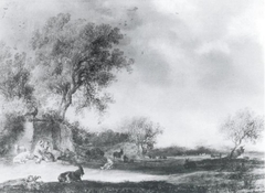 Landscape with a Shepherd Couple near a Ruin