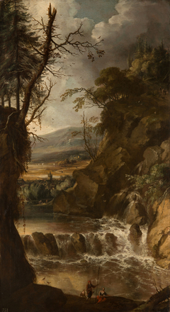 Landscape with a Waterfall and Figures by Gerard Edema