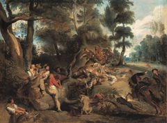 Landscape with boar hunt by Eugène Delacroix