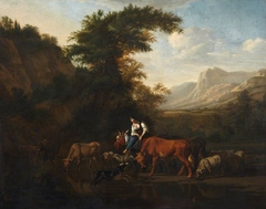 Landscape with Cattle and Figures by Pieter van der Leeuw