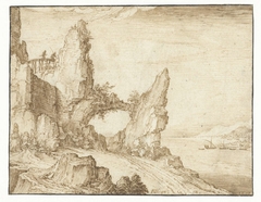 Landscape with steep rock formations along a river