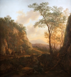 Landscape with Travelers on a Path under a Waterfall