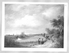 Landschaft mit Bauernwagen und zwei Figuren by Ignaz Raffalt