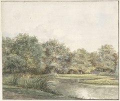 Landschap met bomen aan het water by Pieter Ernst Hendrik Praetorius