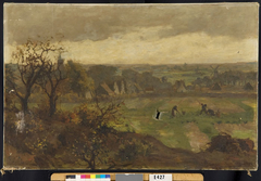 Landschap met dorp en velden by Charles Dankmeijer